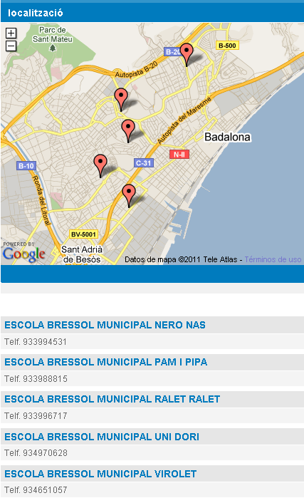 Llista d'escoles bressol municipals badalona amb mapa d'ubicaciÃ³